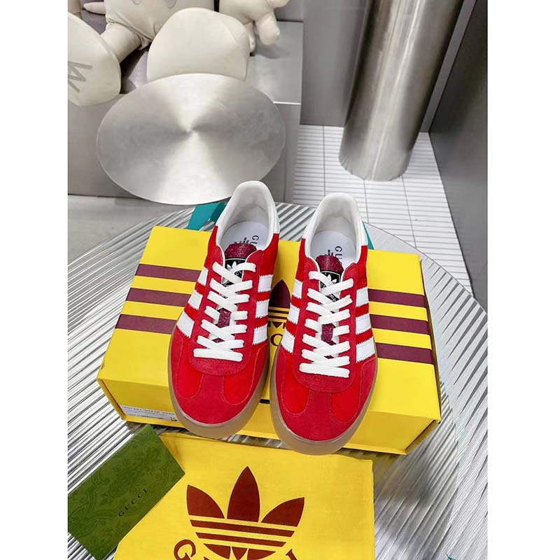 Gucci Unisex Adidas x Gucci Gazelle Sneaker Red Suede Trefoil Embossed