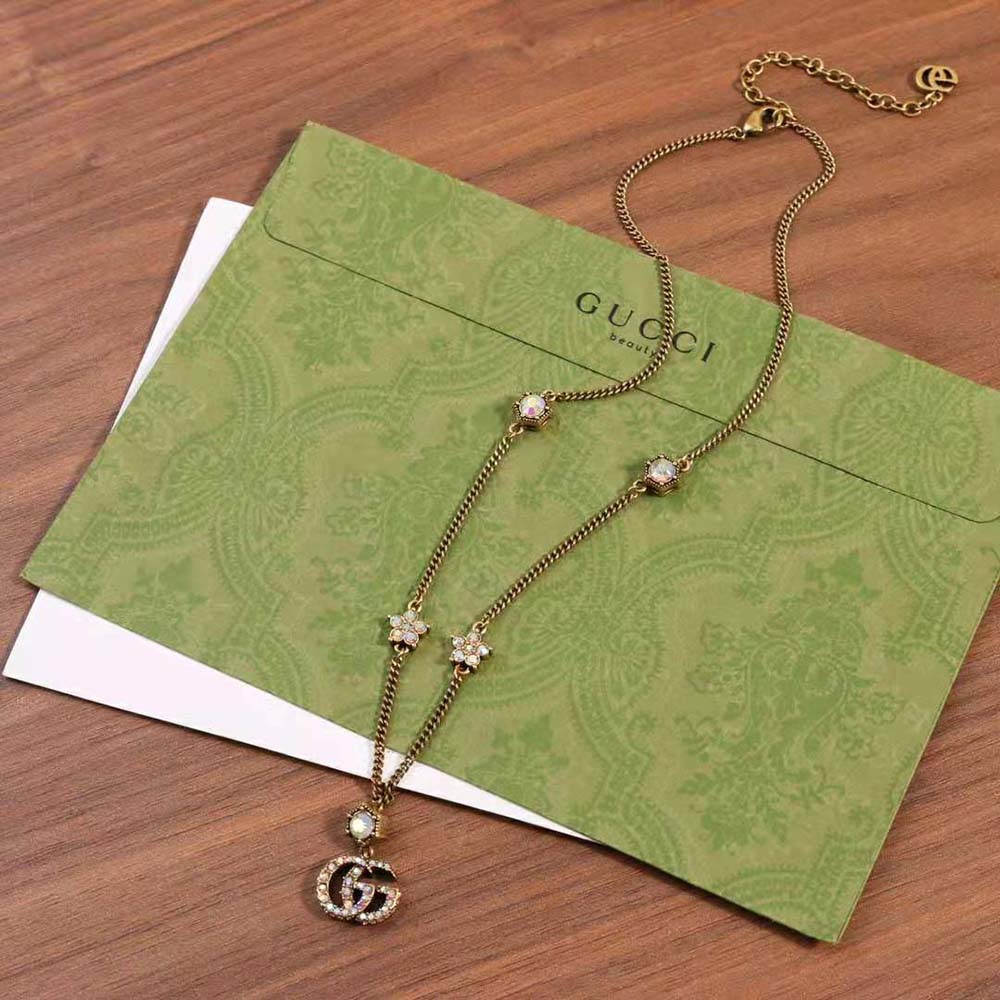Gucci Women Double G Necklace with Crystals