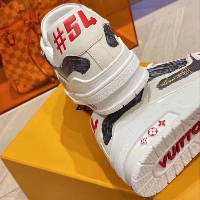 Louis Vuitton Unisex LV Trainer Sneaker Black Printed Calf Leather Rubber Outsole Initials