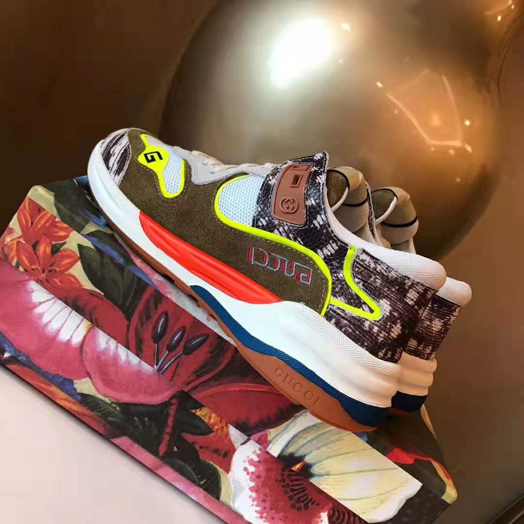 Gucci Men’s Ultrapace Sneaker in Leathers and Fabrics 3 cm Heel-Green