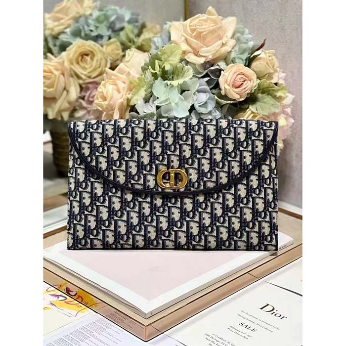 Dior Unisex CD 30 Montaigne Avenue Pouch Flap Blue Dior Oblique Jacquard