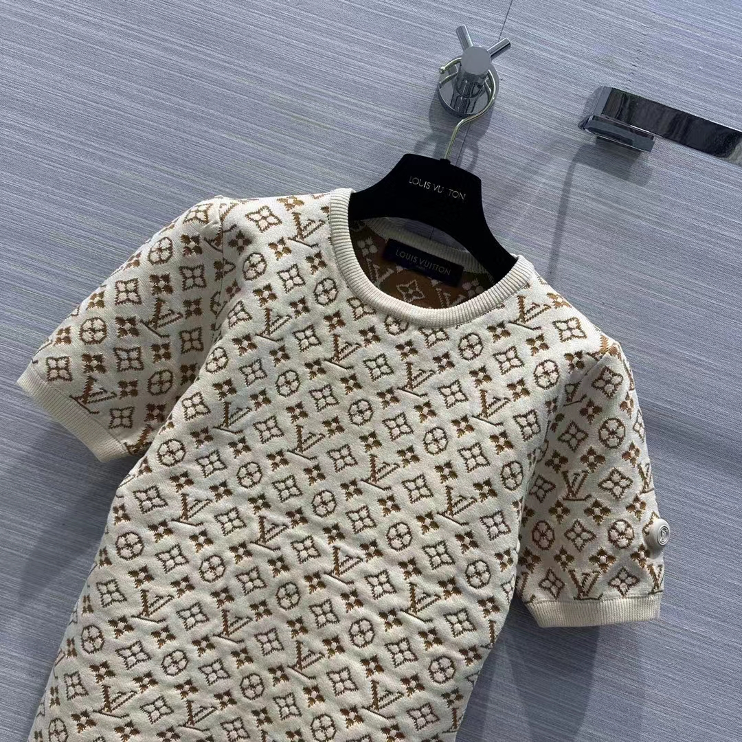 Louis Vuitton Women LV Monogram Jacquard Knit Top Wool Ecru 1AFEEU
