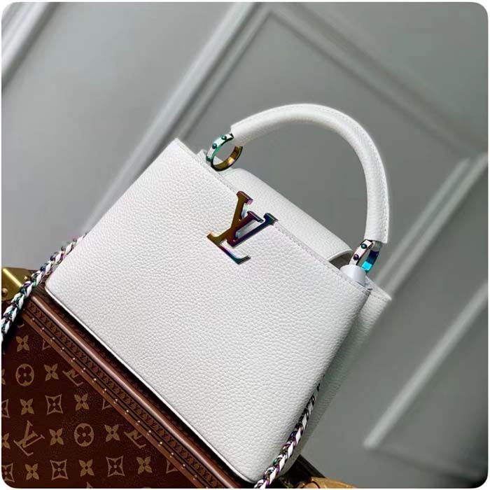 Louis Vuitton LV Women Capucines BB Handbag Snow White Taurillon Leather Cowhide Lining