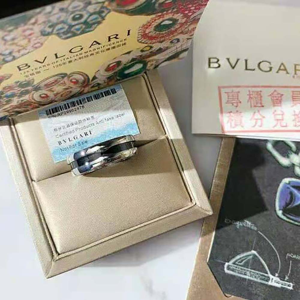 Bvlgari Women Save the Children One-band Sterling Silver Ring with Black Ceramic