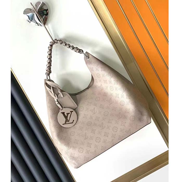 Louis Vuitton LV Women Carmel Hobo Bag Gris Souris Gray Mahina Perforated Calfskin Leather