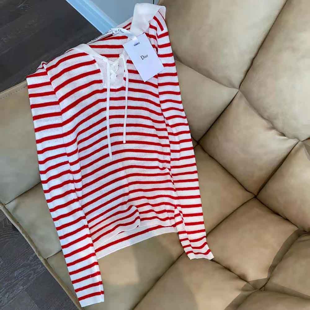 Dior Women Mariniere Sweater Peony Pink Linen Cashmere and Silk