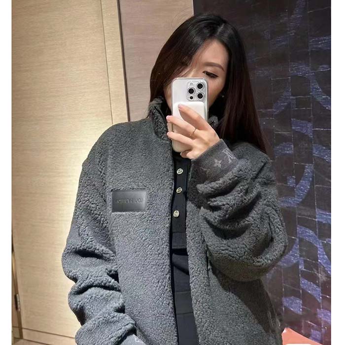 Louis Vuitton Women LV Fleece Blouson Regular Fit Front Zipped Closure Volcanic Ash