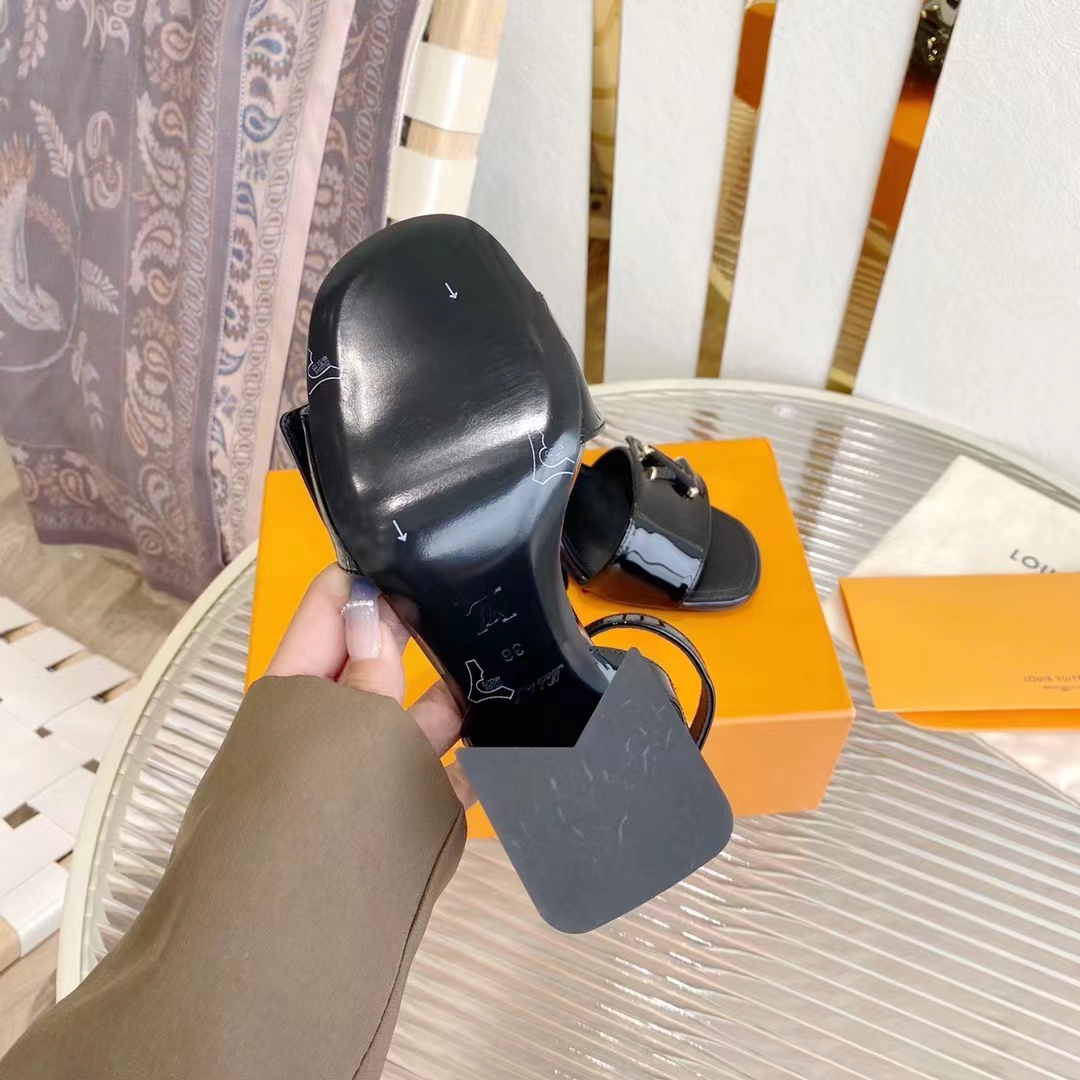 Louis Vuitton LV Women Shake Sandal Black Patent Calf Leather 9.5 Cm Heel