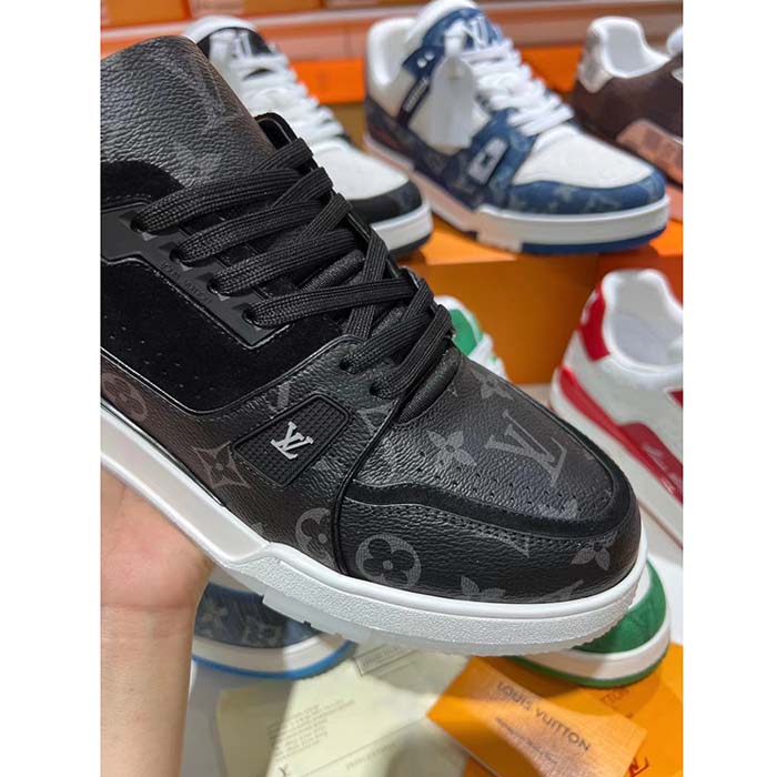 Louis Vuitton Unisex LV Trainer Sneaker Black Eclipse Monogram Canvas Rubber Flowers