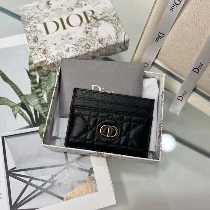 Dior Unisex CD Dior Caro Five Slot Card Holder Black Supple Cannage Calfskin