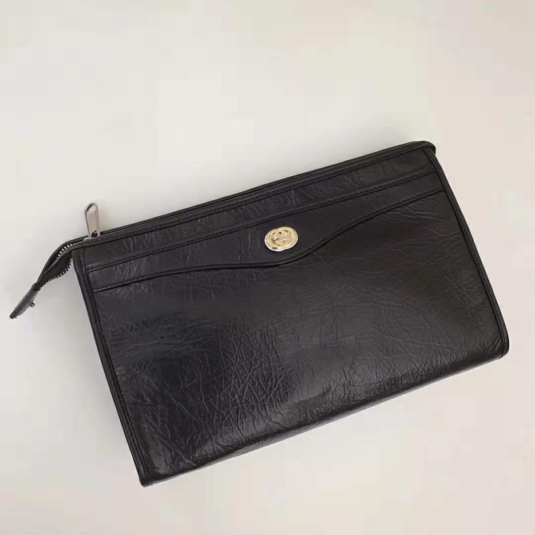 Gucci GG Men Pouch with Interlocking G in Black Soft Leather