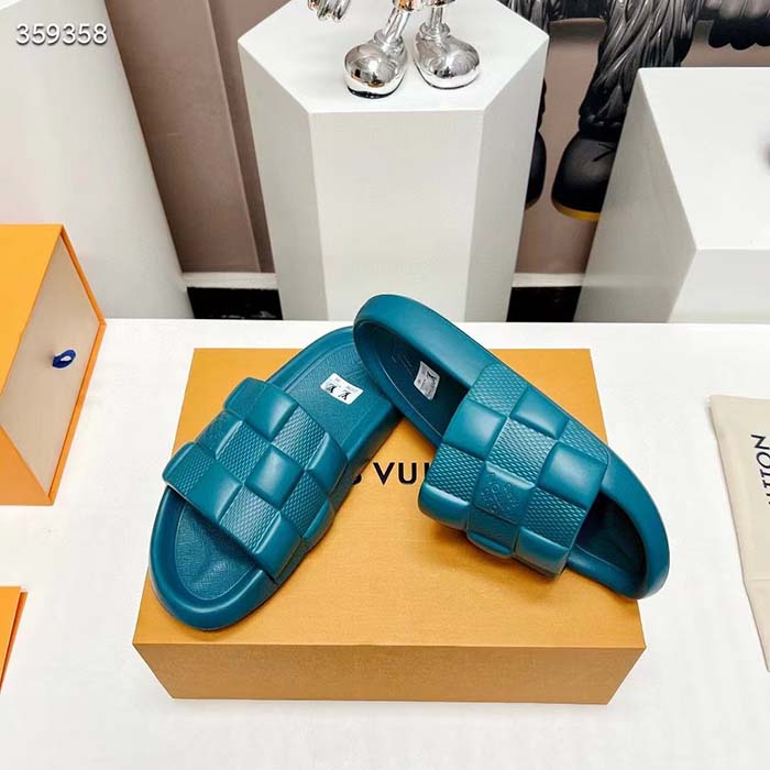 Louis Vuitton LV Unisex Waterfront Mule Lagoon Blue Maxi Damier Rubber Waterproof Rubber
