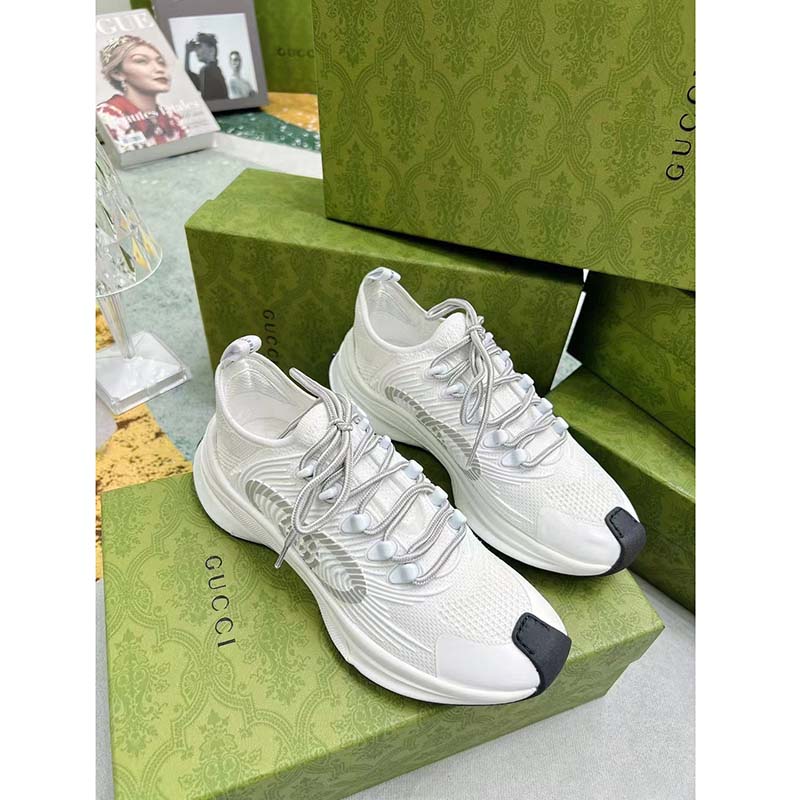 Gucci Unisex GG Run Sneaker White Technical Knit Fabric Rubber Interlocking G