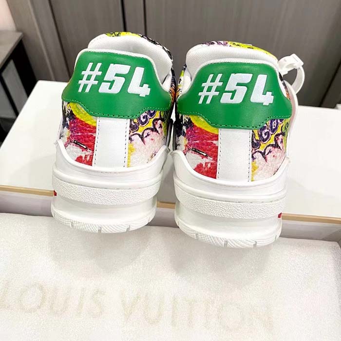 Louis Vuitton Unisex LV Trainer Sneaker White Printed Canvas Rubber Outsole Initials