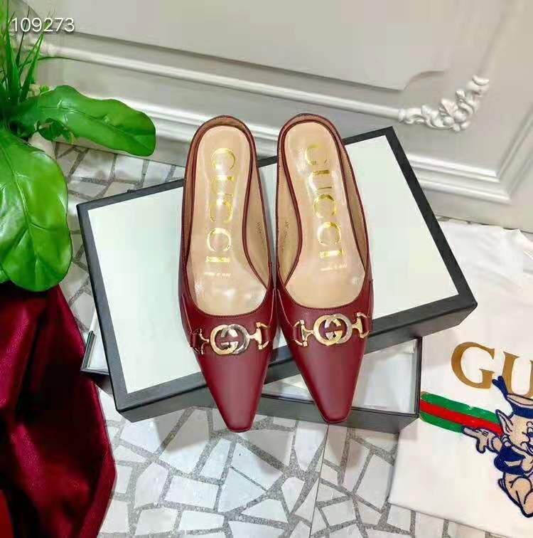 Gucci Women Zumi Leather Slide 4.6 cm Height-Maroon