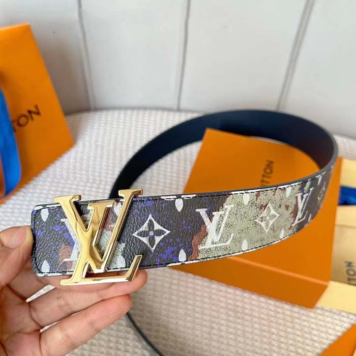 Louis Vuitton Unisex LV Initiales 40 MM Reversible Belt Multicoloured Brown Printed Coated Monogram Canvas