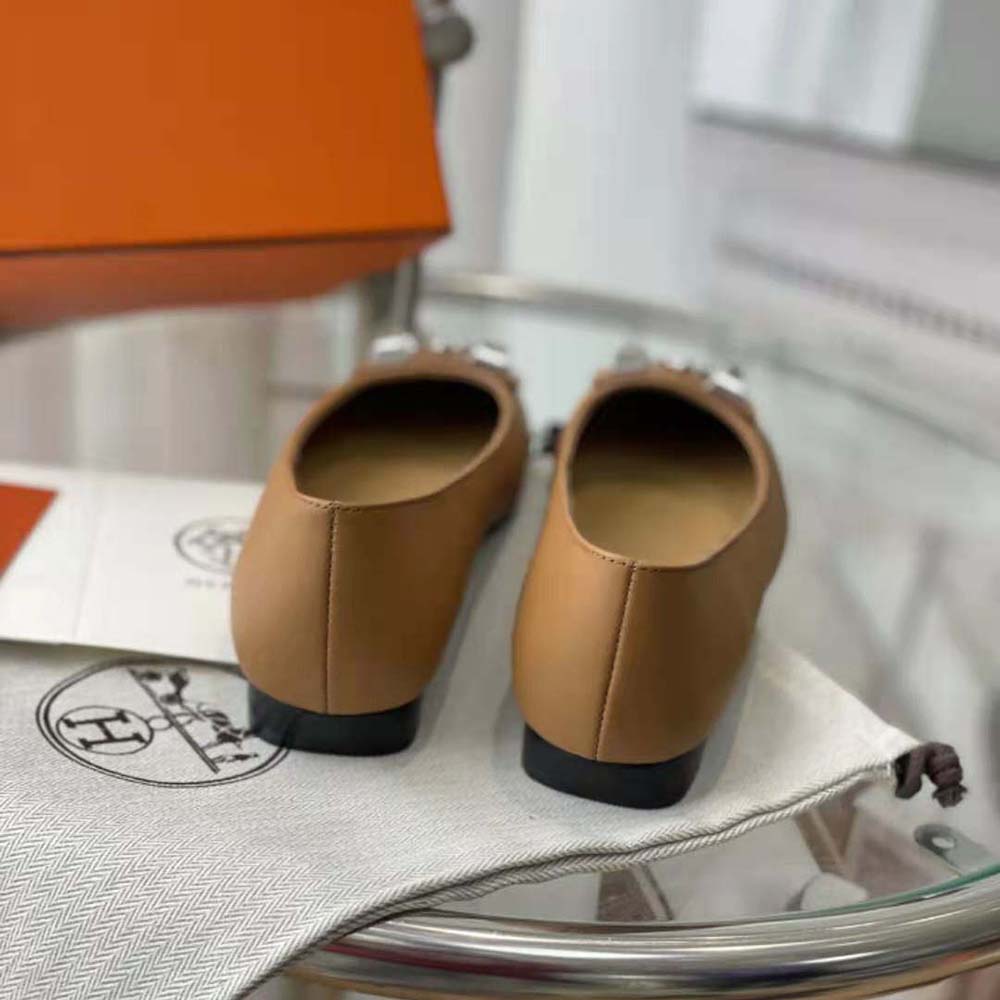 Hermes Women Danseuse Ballet Flat in Calfskin Leather-Brown