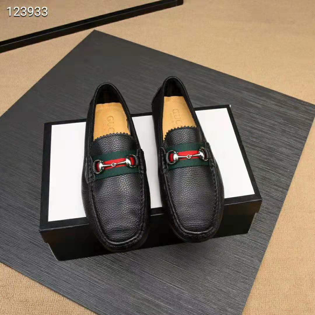 Gucci Men Leather Driver with Web-Black