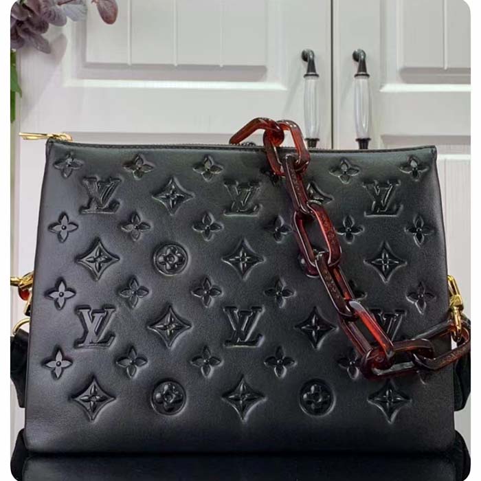 Louis Vuitton LV Women Coussin PM Handbag Black Calfskin Cowhide Leather