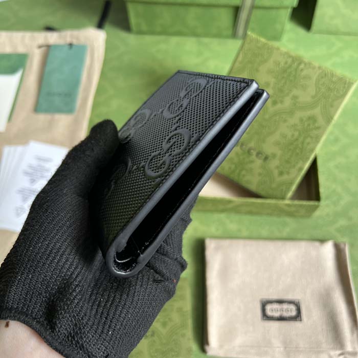 Gucci Unisex GG Embossed Money Clip Embossed Black Leather Viscose Lining