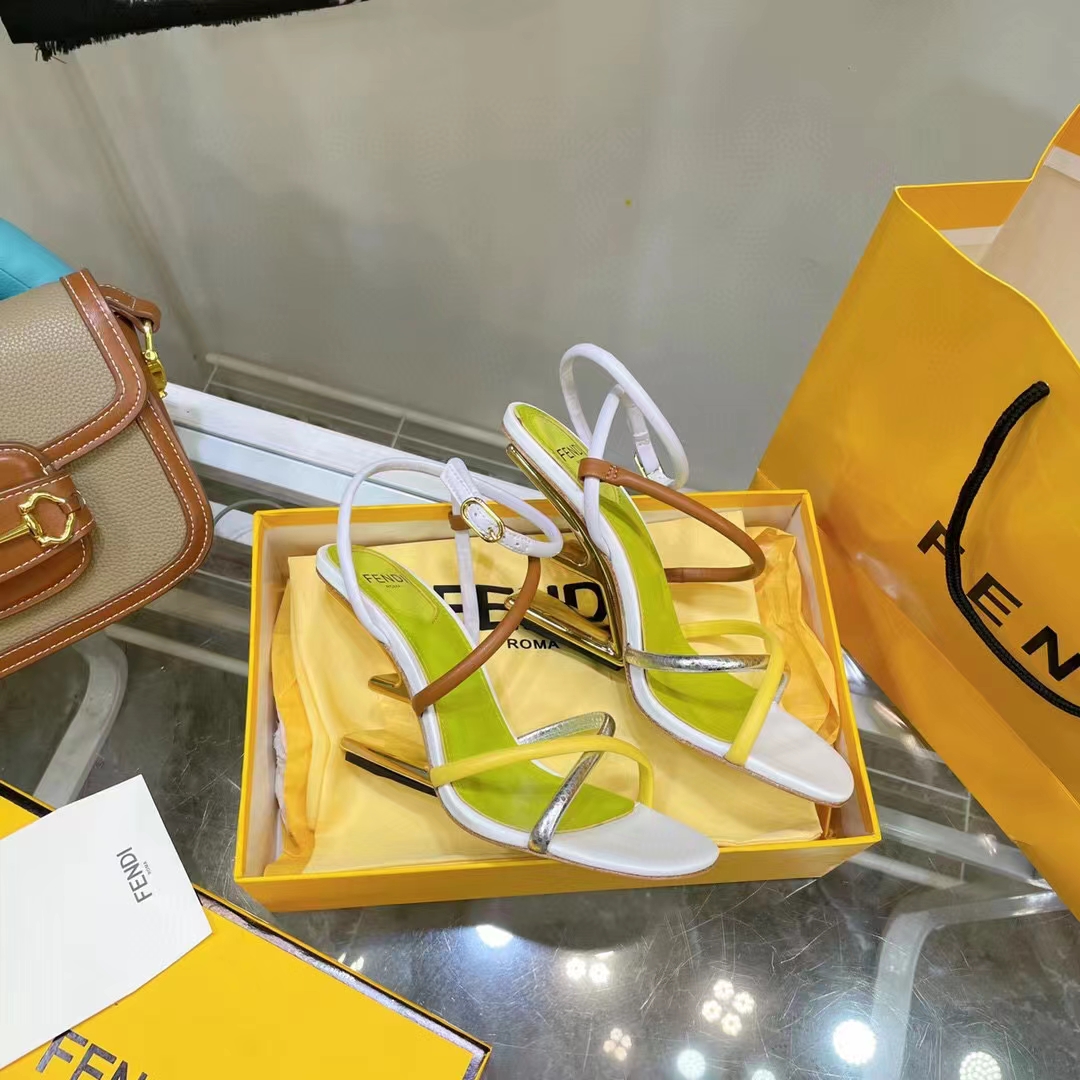 Fendi Women FF First White Nappa Leather High-Heeled Sandals 9.5 cm Heel