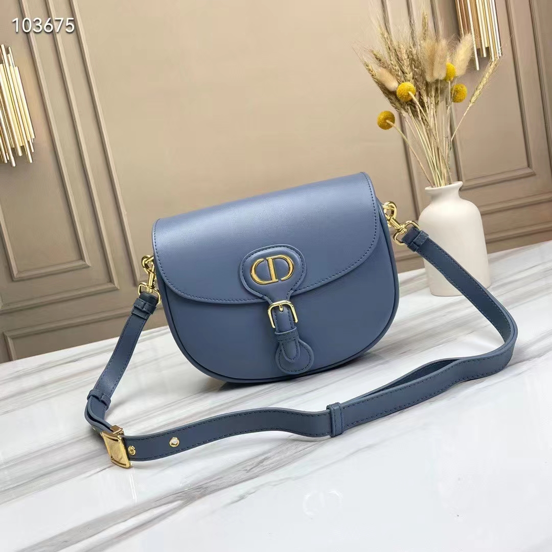 Dior Women Medium Dior Bobby Bag Denim Blue Box Calfskin Flap Closure