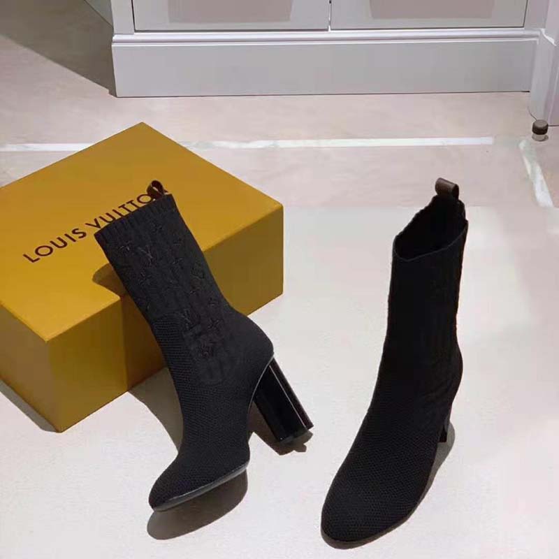 Louis Vuitton LV Women Silhouette Ankle Boot in Monogram-Embroidered Fabric-Black