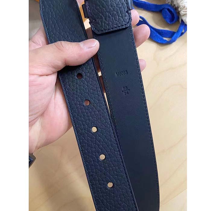 Louis Vuitton Unisex Pont Neuf 35 MM Width Black Taurillon Leather Belt LV Logo