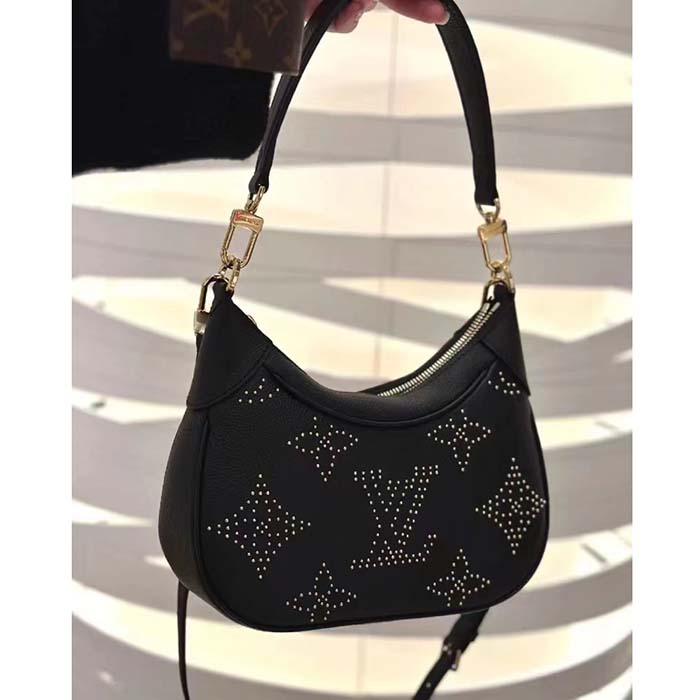 Louis Vuitton LV Women Bagatelle Black Handbag Black Monogram Empreinte Grained Cowhide Leather Studs