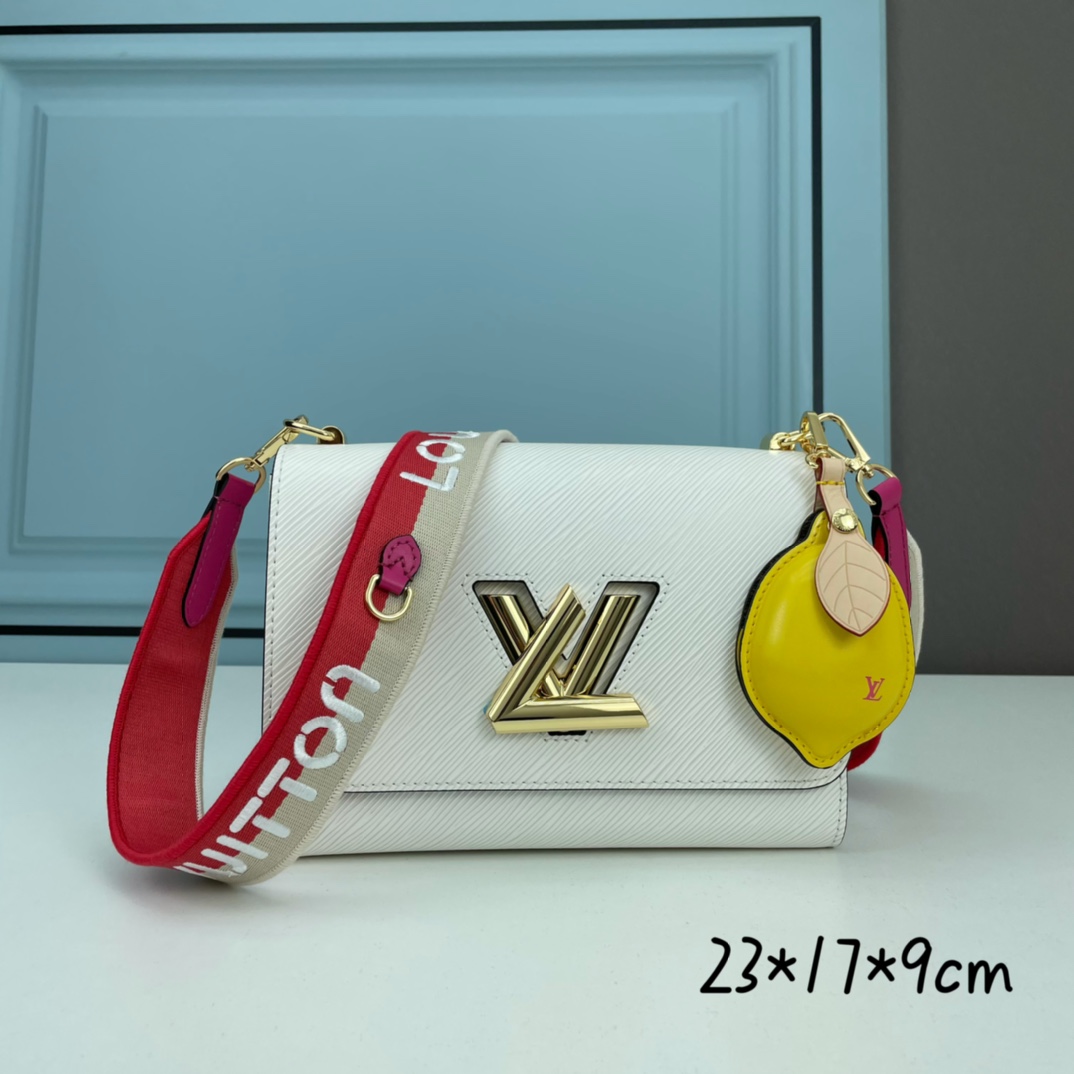 Louis Vuitton LV Women Twist MM Lemon Handbag White Epi Grained Cowhide