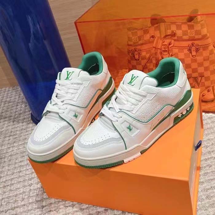 Louis Vuitton Unisex LV Trainer Sneaker Green Grained Calf Leather Rubber Initials