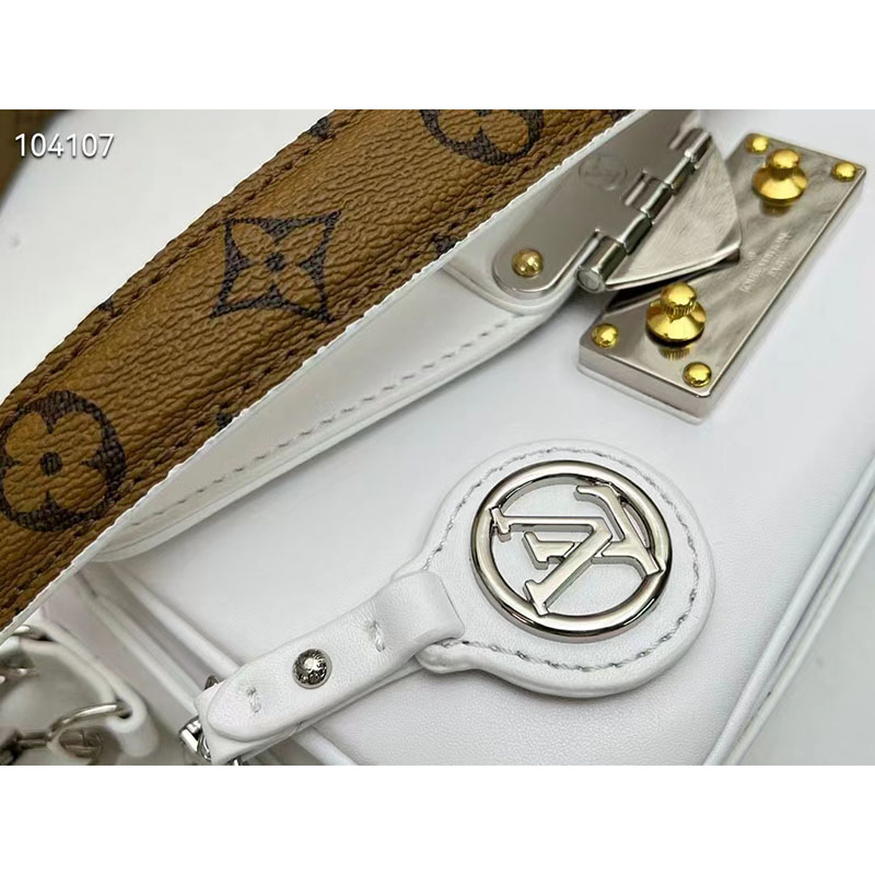 Louis Vuitton LV Women Swing White Calfskin Leather Monogram Canvas S Lock