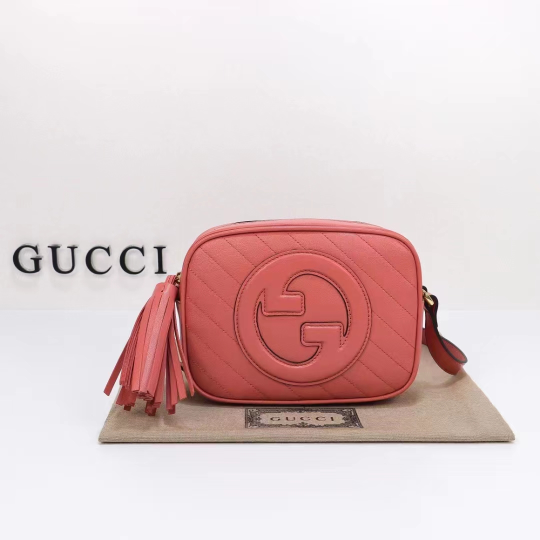 Gucci Women GG Blondie Small Shoulder Bag Pink Leather Zipper Closure