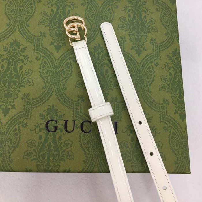 Gucci Unisex GG Thin Patent Double G Belt White Leather 1.3 CM Width