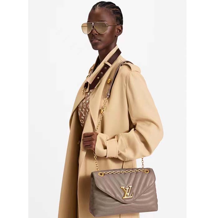 Louis Vuitton LV Women New Wave Chain Bag GM Dark Taupe Quilted Smooth Calf Leather