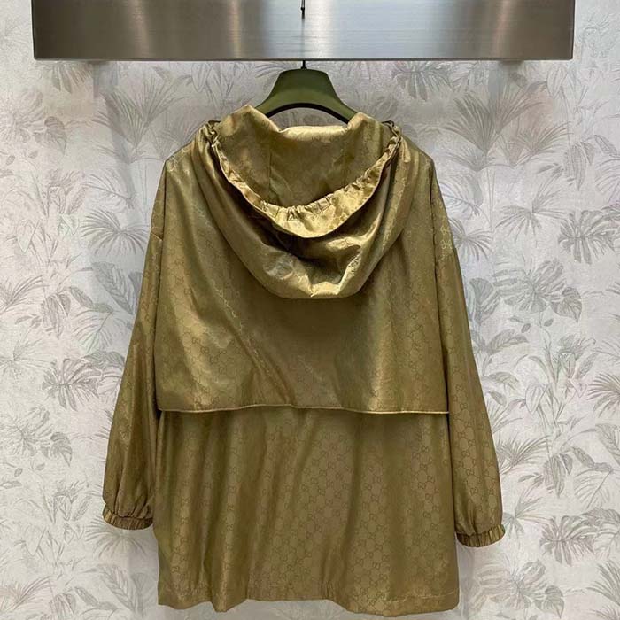 Gucci Men GG Hooded Jacket Light Camel GG Nylon Jacquard