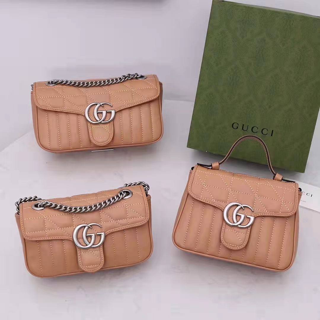 Gucci GG Women GG Marmont Small Beige Matelassé Shoulder Bag Double G