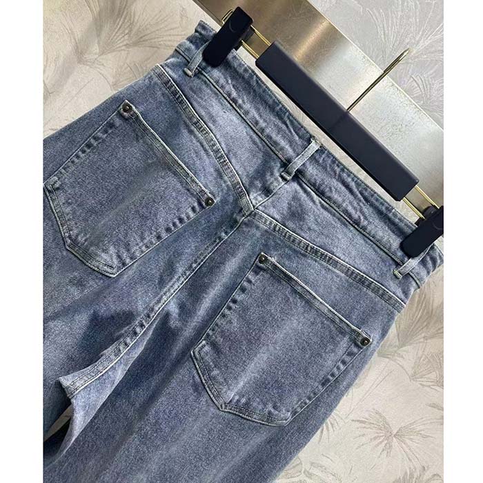 Louis Vuitton Women LV Wide-Leg Graphic Accent Jeans Cotton Blue Regular Fit 1AFFWE