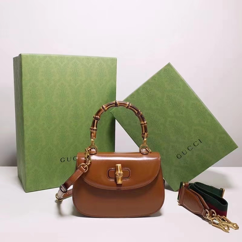 Gucci Women Gucci Bamboo 1947 Small Top Handle Bag Brown Leather Bamboo Hardware