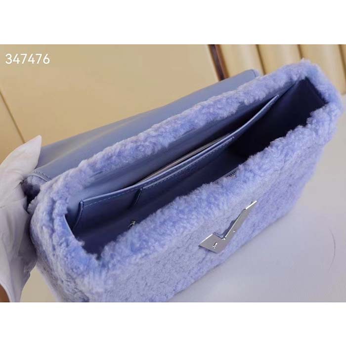 Louis Vuitton LV Women Twist MM Handbag Jean Blue Shearling Smooth Calfskin Leather