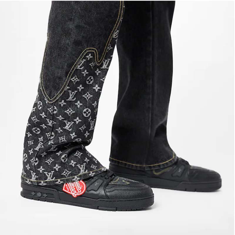 Louis Vuitton Unisex LV Trainer Sneaker Black Monogram Denim Rubber Outsole