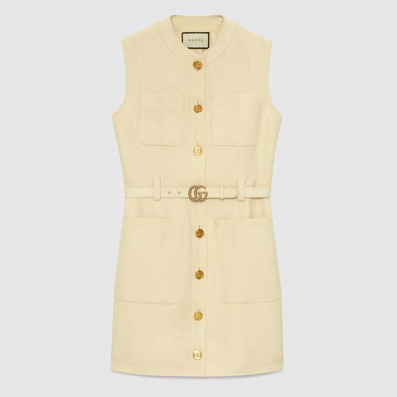 Gucci Women Cady Silk Wool Vest with Double G-White