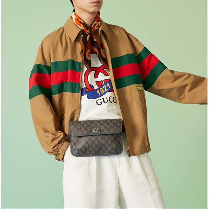 Gucci Unisex Ophidia GG Small Belt Bag Grey Black GG Supreme Canvas Double G