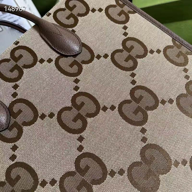Gucci Unisex Tote Bag Jumbo GG Camel Ebony Jumbo GG Canvas