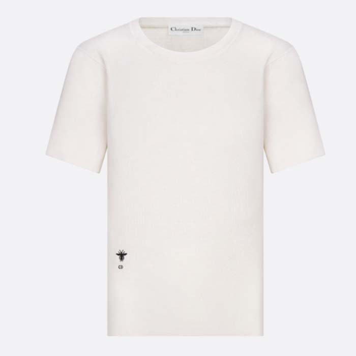 Dior Men CD Short-Sleeved Sweater White Cashmere Silk Knit