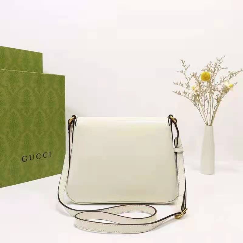 Gucci Unisex Small Messenger Bag with Double G White Leather Antique Gold-Toned Hardware