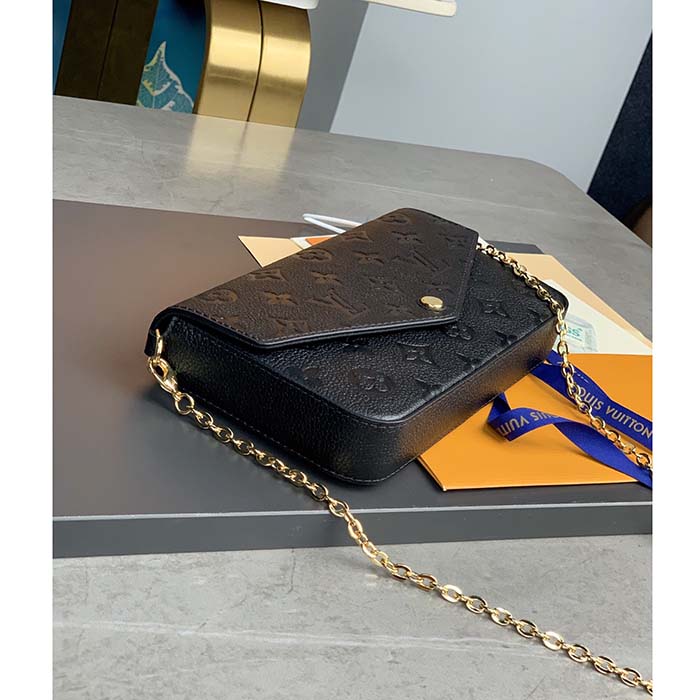 Louis Vuitton LV Women Félicie Pochette Black Monogram Empreinte Embossed Supple Grained Cowhide