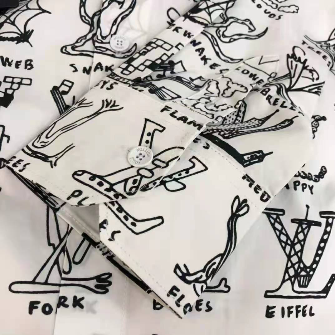 Louis Vuitton Women Placed Graphic Shirt LV Cartoons Cotton Regular Fit-White