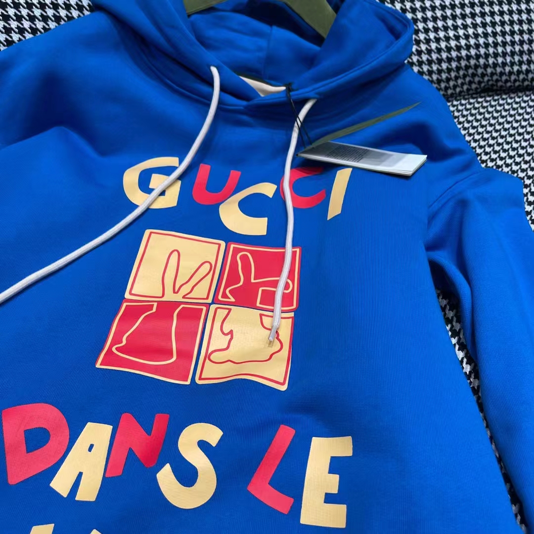 Gucci Women GG Cotton Jersey Sweatshirt Turquoise Felted Cotton Jersey Long Sleeves