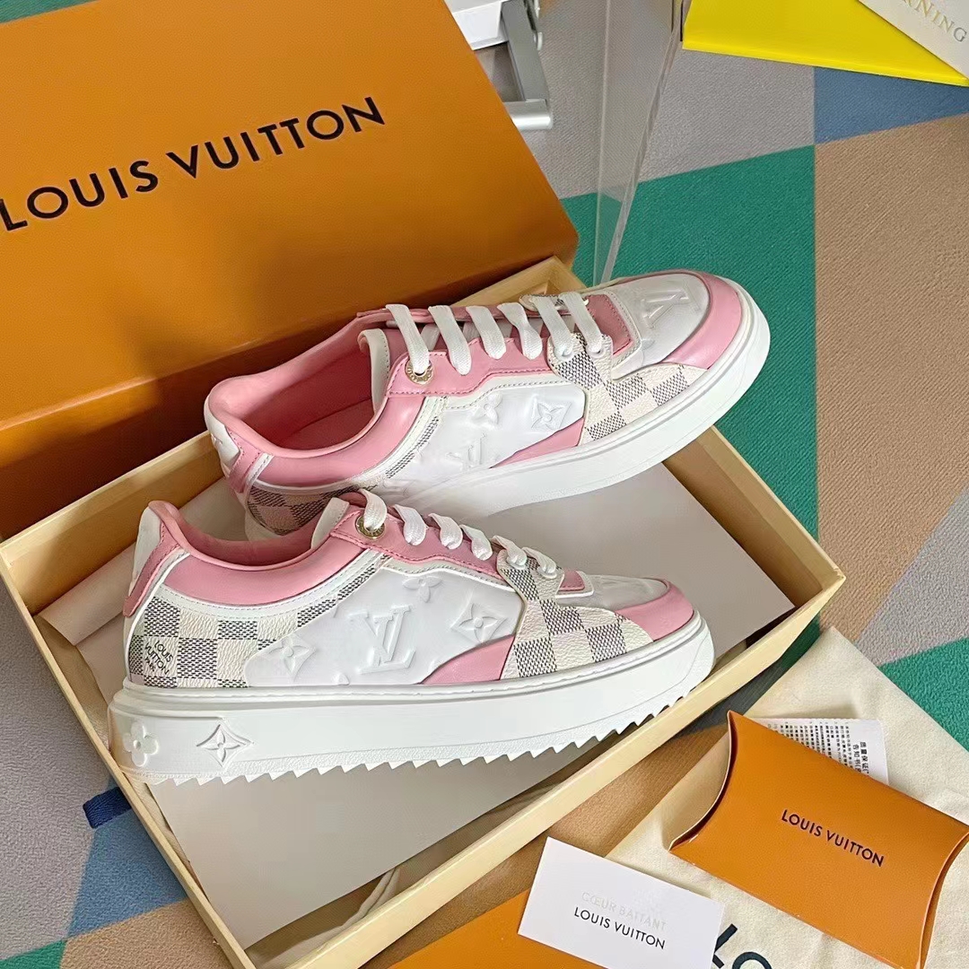 Louis Vuitton LV Women Time Out Sneaker Pink Monogram Embossed Calf Leather